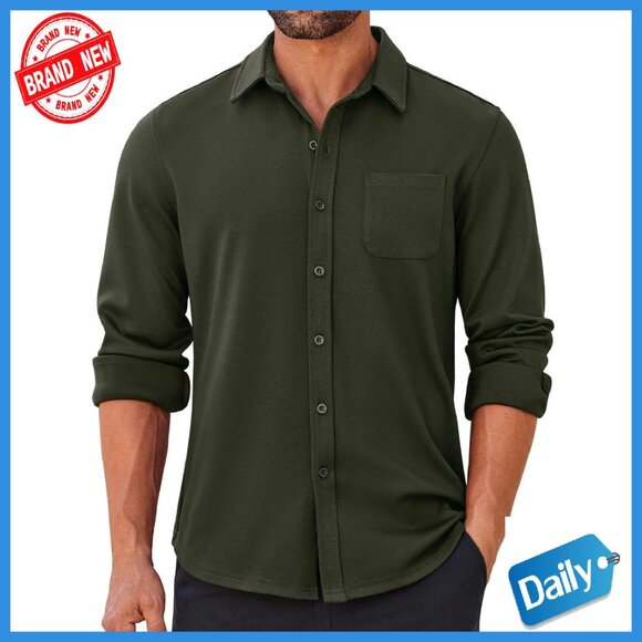 Men's Long Sleeve Wrinkle Free Stretch Dress Shirt with Pocket